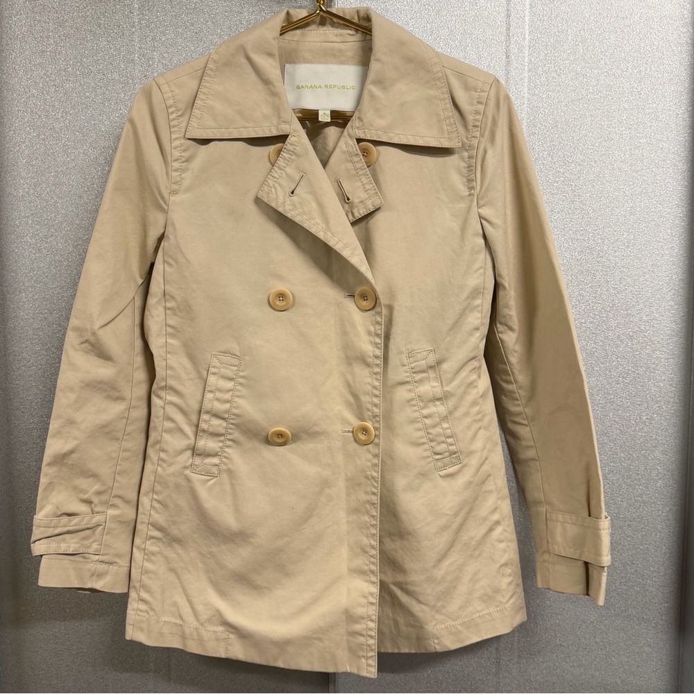 Banana Republic Tan Trench Coat Jacket Classic Double Breasted Women M